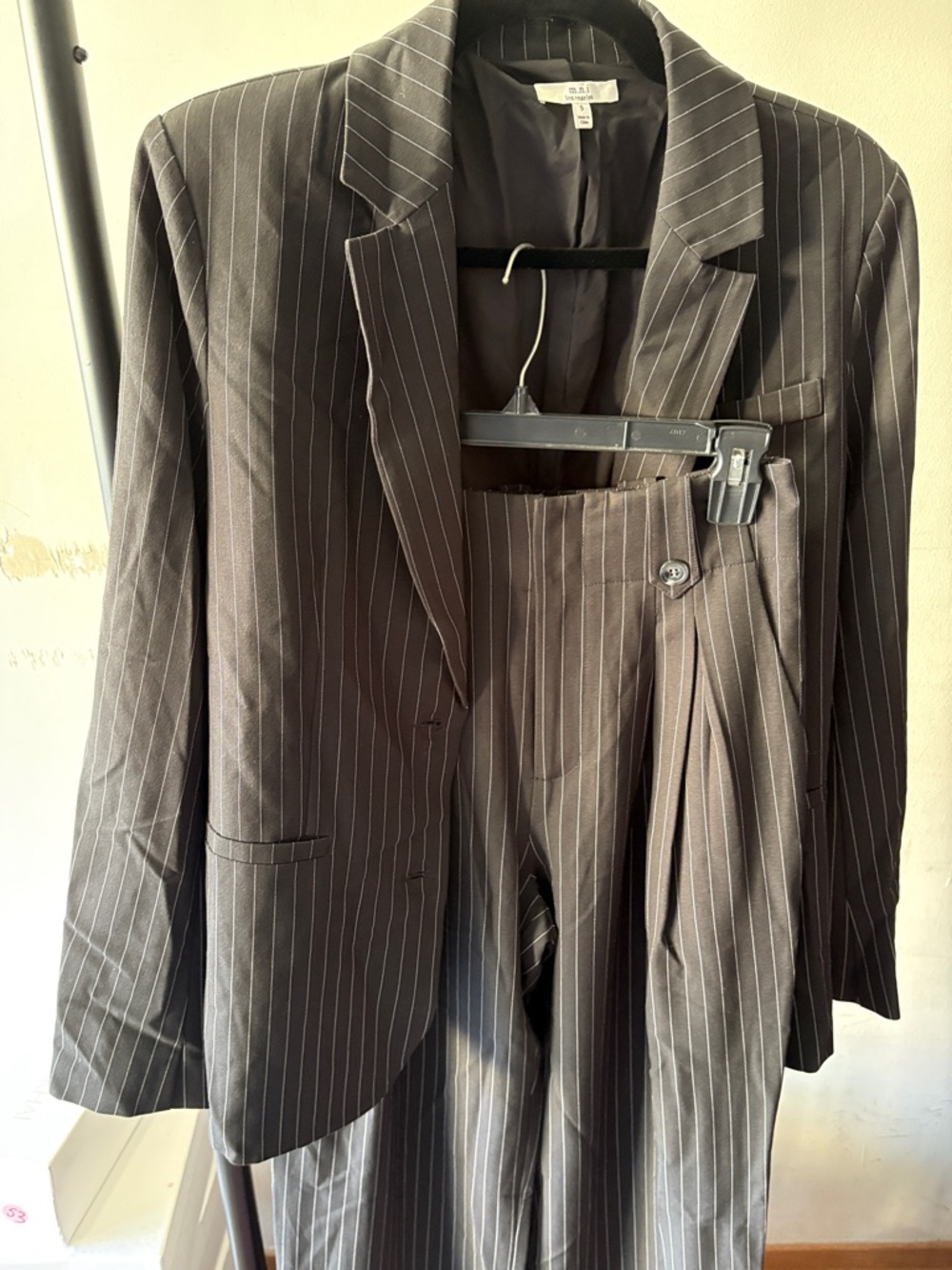 Women's Pinstripe Two-Piece Suit Jacket & Trousers - Black - n.n.i. Los Angeles